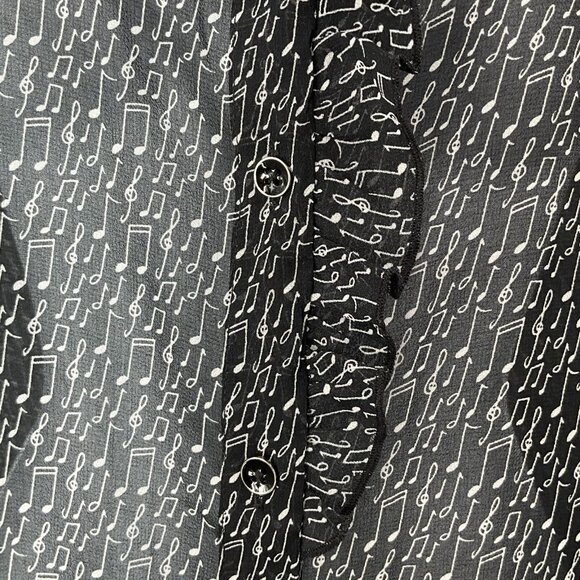 Cabi Blouse Womens Sz XL Black Music Notes Button Up Top Sleeveless Sheer Artsy - Picture 4 of 9